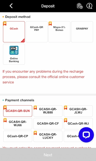 Step 2: Select GCash as the deposit method 